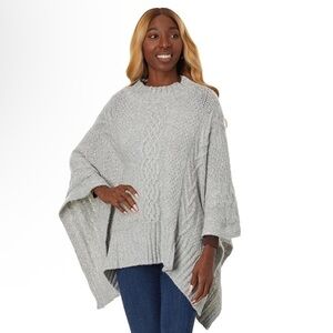 NWT Ralph Lauren Gray Silver Sequin Cable Knit Sweater Poncho - One Size